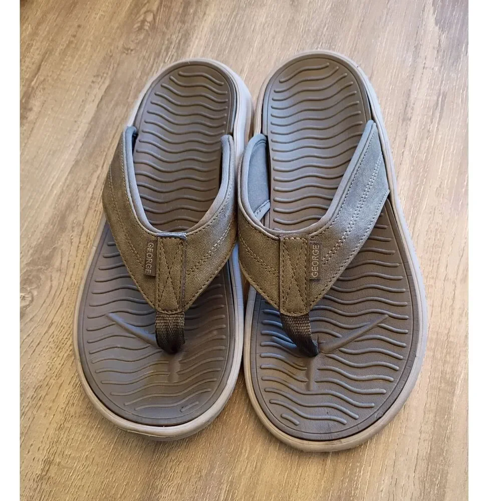 George Men’s Atlantic Thong Sandals Slip-On Fabric Upper Logo Gray US 10